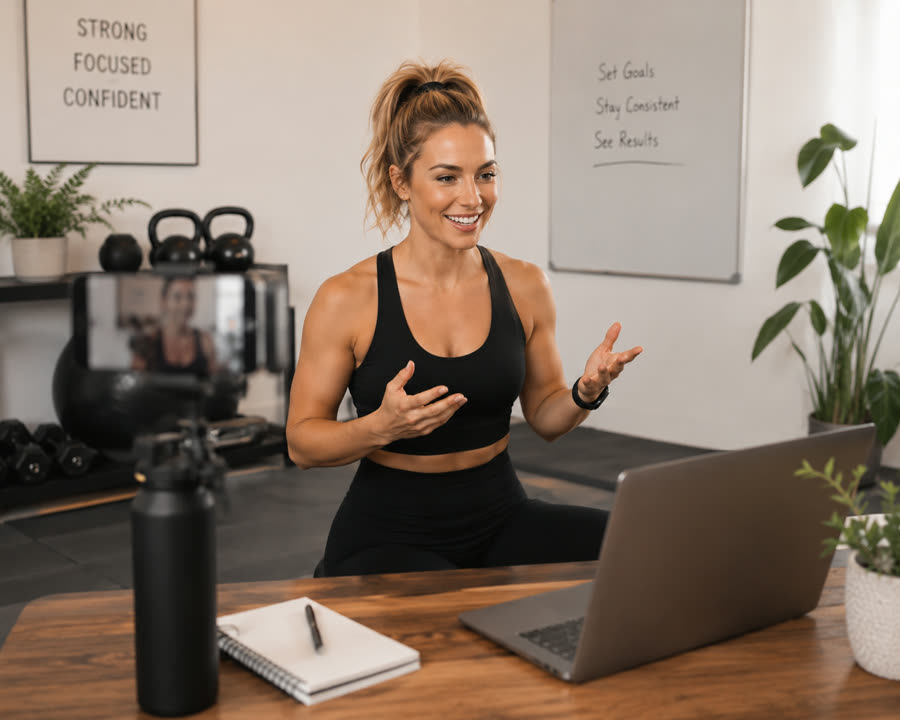 Fitness coach running a session from her studio