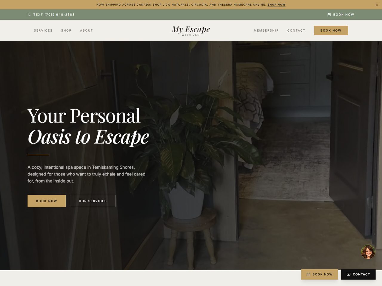 My Escape Spa homepage
